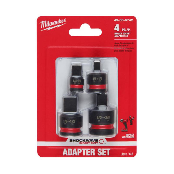 Juego de adaptadores de dados con adaptador SAE de 3/8 pulg. y 1/4 pulg. de Milwaukee Shockwave, 4 piezas