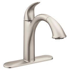 Grifo de cocina extraíble de arco bajo, monomando, de acero inoxidable resistente a las manchas