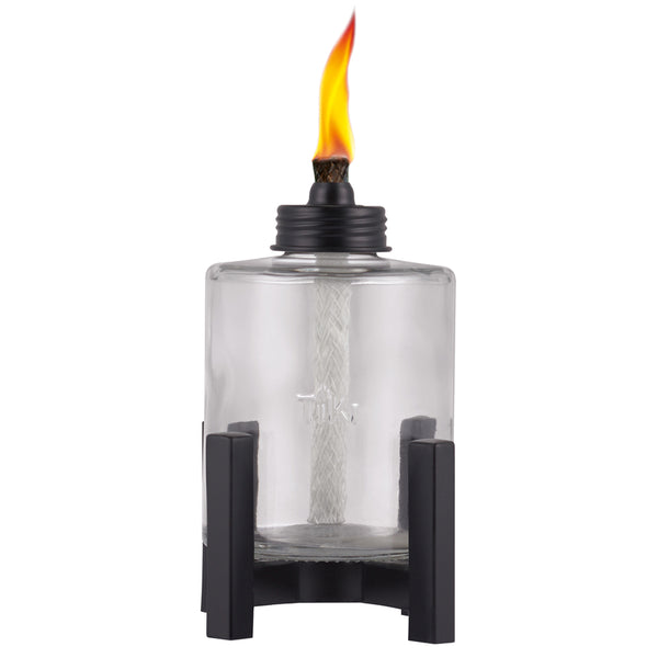 Antorcha de mesa elevada TIKI de 6,5 pulgadas de vidrio transparente y negro, 1 unidad (paquete de 6)