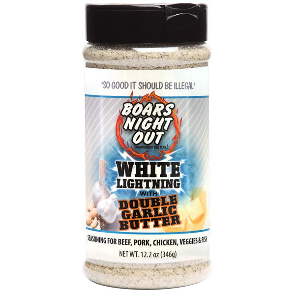 Boars Night Out White Lightning con condimento para barbacoa de mantequilla y ajo, 12,2 oz
