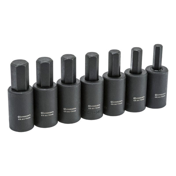 Crescent 1/2 in. X 1/2 in. drive Metric 6 Point Hex Bit Socket Set 7 pc
