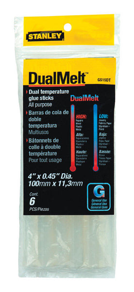 Minibarras de pegamento transparentes Stanley de 0,5 pulg. de diámetro x 4 pulg. de largo, paquete de 6