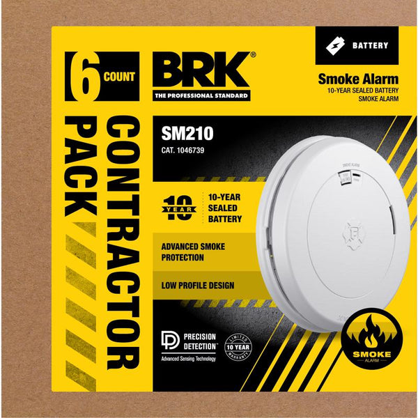 Detector de humo fotoeléctrico alimentado por batería BRK, paquete de 6