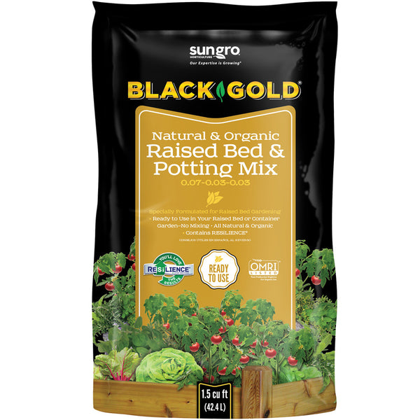 Mezcla orgánica Black Gold 0,07-0,03-0,03 para camas elevadas y macetas, 1,5 pies cúbicos