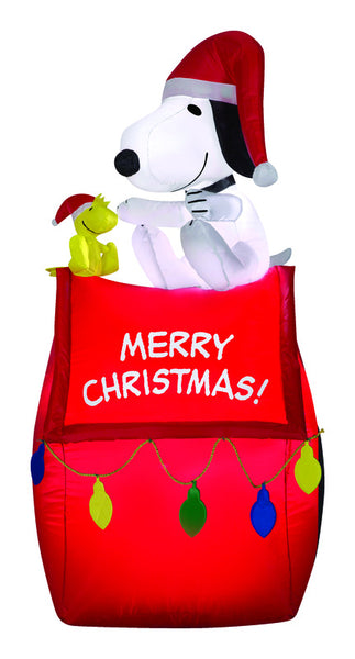 Gemmy Airblown Airblown Snoopy On House With Banner And Lights Christmas Decoration Multicolored
