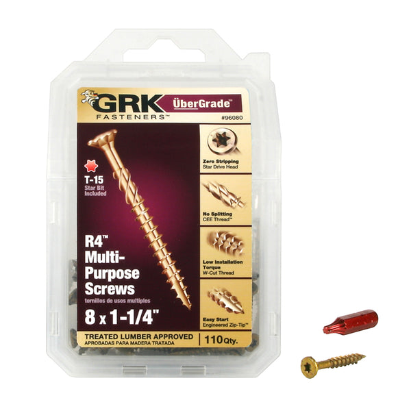 GRK Fasteners UberGrade No. 8 x 1-1/4 in. L Star Flat Head Steel Multi-Purpose Screw 110 pk