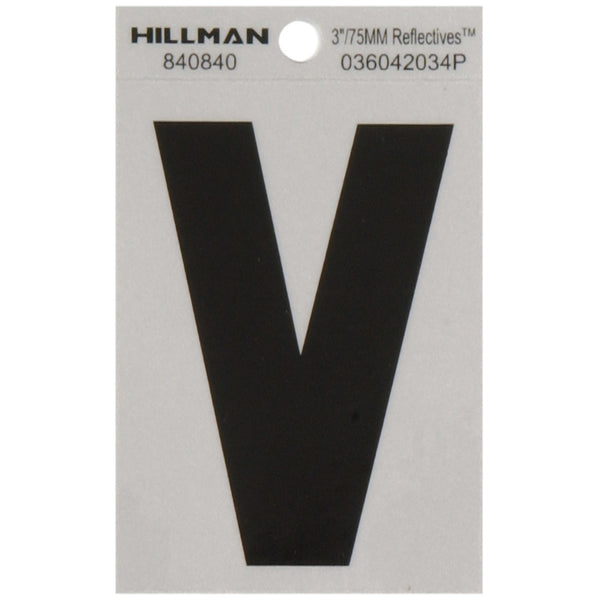 Hillman 3 in. Reflective Black Mylar Self-Adhesive Letter V 1 pc (Pack of 6)