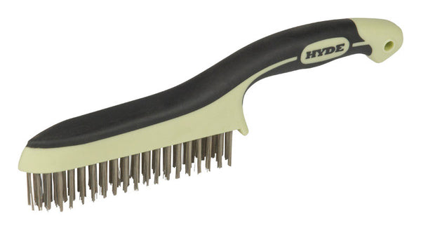 Cepillo de alambre de acero inoxidable Hyde MAXXGRIP PRO de 1 pulg. de ancho x 11,75 pulg. de largo