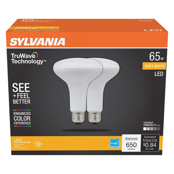 Bombilla LED para proyector Sylvania TruWave BR30 E26 (mediana), luz blanca suave, equivalente a 65 vatios, paquete de 2
