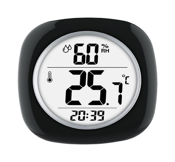 Higrómetro/termómetro digital de temperatura y tiempo de plástico negro Taylor, 3,94 L x 3,94 W x 4,75 diám. pulgadas.