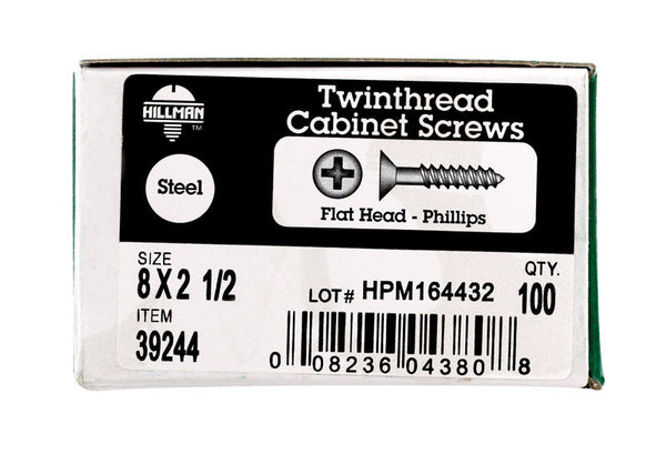 HILLMAN No. 8 X 2-1/2 in. L Phillips Black Phosphate Twin Thread Cabinet Screws 100 pk