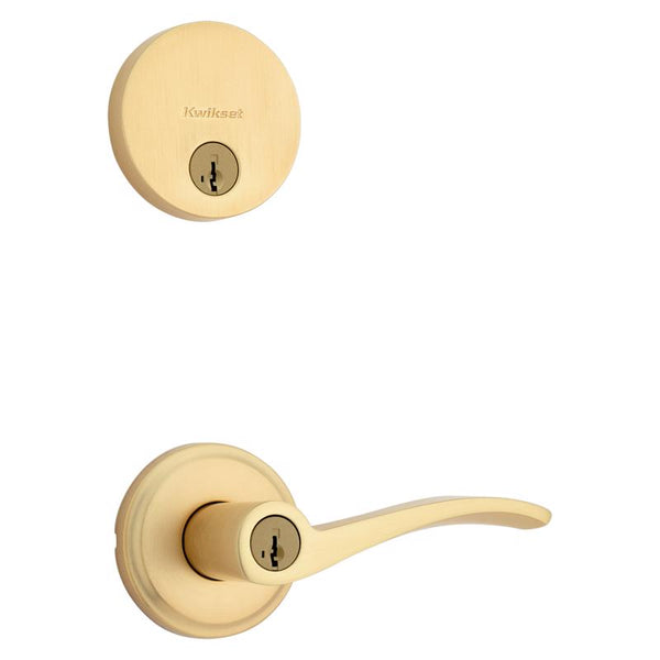 Cerradura de seguridad de cilindro único y palanca de latón satinado transicional Kwikset Sedona KW1 de 1-3/4 pulg.