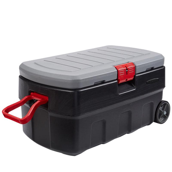 United Solutions Rubbermaid 35 gal Black/Gray Storage Tote w/Wheels 36.19 in. H X 17.73 in. W X 19.5