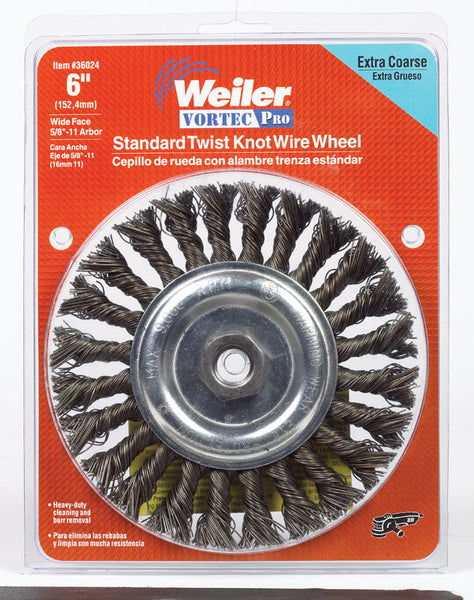 Cepillo circular de alambre anudado Weiler Vortec Pro de 6 pulgadas, acero al carbono, 11 000 rpm, 1 pieza