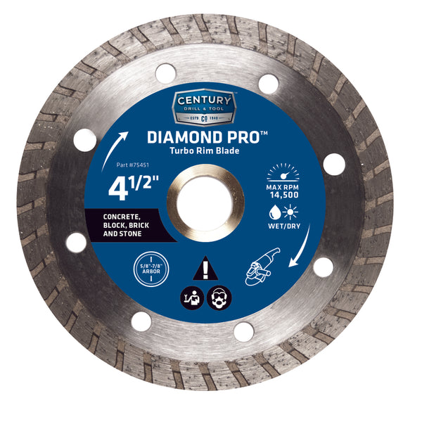 Hoja de sierra de diamante turbo de 4-1/2 pulg. de diámetro Century Drill & Tool
