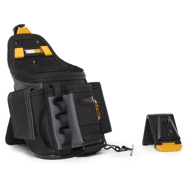Bolsa de electricista de poliéster ToughBuilt de 7,5 pulgadas de ancho x 13,5 pulgadas de alto, 13 bolsillos, color negro y gris, 1 unidad