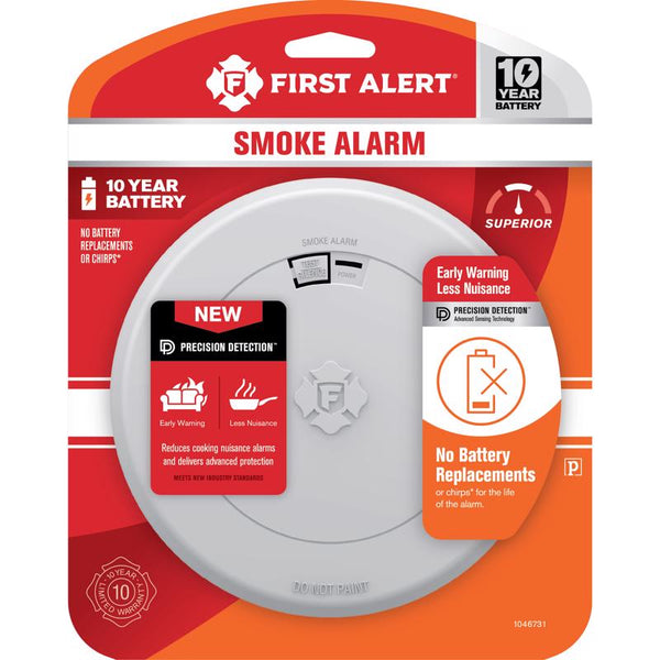 Detector de humo fotoeléctrico de batería de bajo consumo First Alert de 10 años de duración