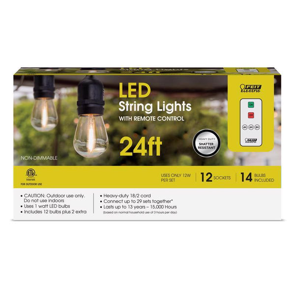 Guirnalda de luces LED Feit con control remoto, color blanco, 24 pies, 12 luces