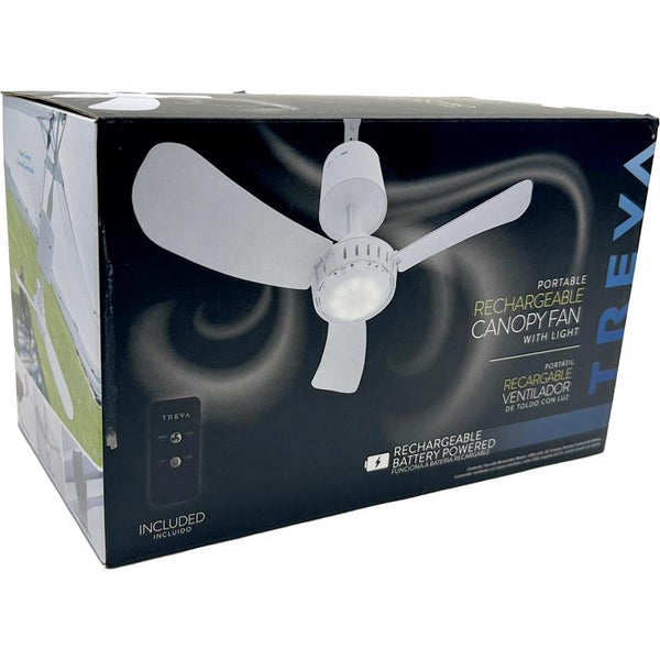 Ventilador de techo recargable Treva de 15 in de alto x 15 in de profundidad, 2 velocidades, con luz y control remoto