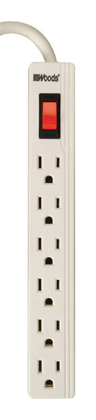 Regleta de enchufes Southwire Woods de 2 pies de largo y 6 tomas de corriente, color blanco