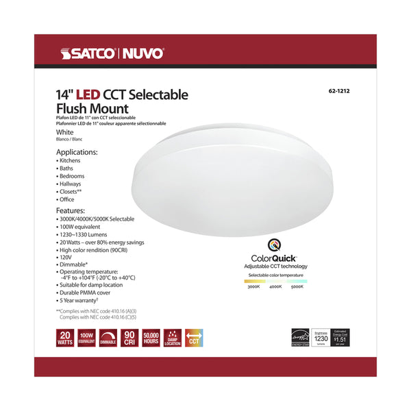 Luminaria de techo LED blanca Satco Nuvo de 3,55 pulg. de alto x 14 pulg. de ancho x 14 pulg. de largo