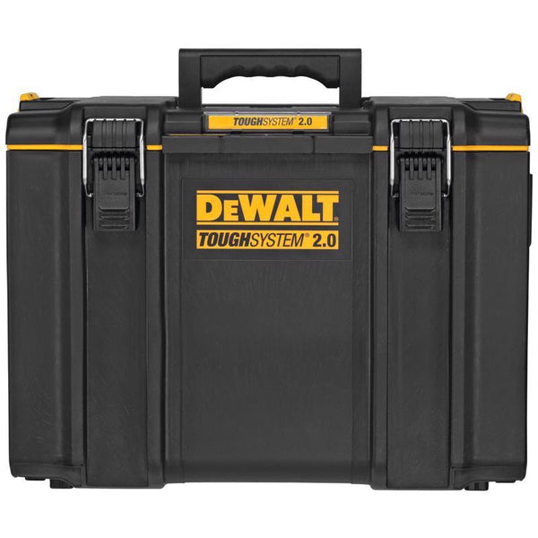 Caja de herramientas extragrande DeWalt ToughSystem 2.0 de 14,75 pulgadas y 110 pulgadas cúbicas, color negro/amarillo - Caja abierta