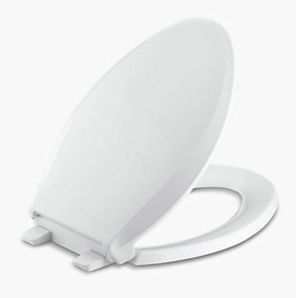 Asiento de inodoro alargado de plástico blanco con cierre lento Cachet de Kohler