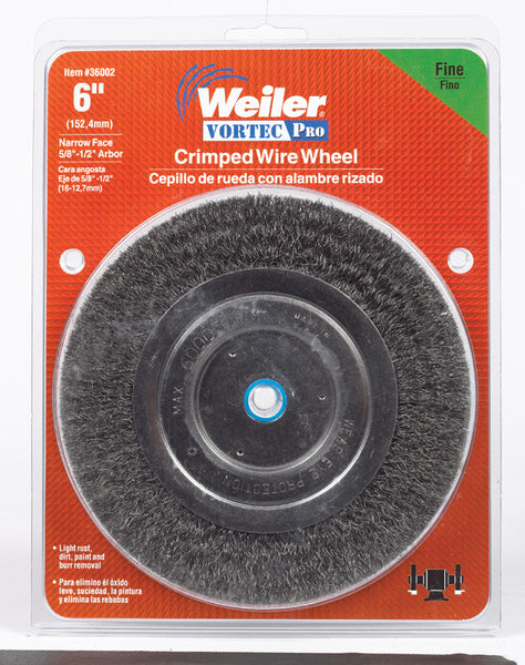Cepillo circular de alambre ondulado fino Weiler Vortec Pro de 6 pulgadas, acero al carbono, 6000 rpm, 1 pieza