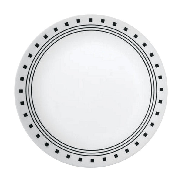 Plato apilable para almuerzo Corelle Livingware City Block de vidrio blanco y negro, 3/4 de alto x 8-1/2 pulgadas de diámetro - Oferta de la semana