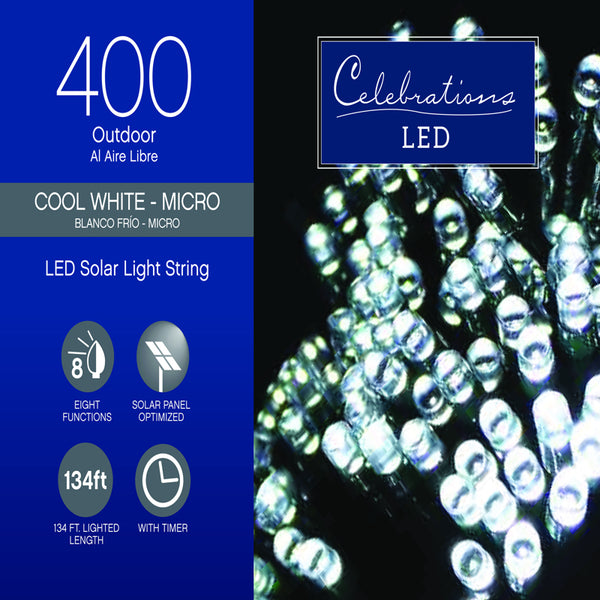 Cadena de luces LED navideñas de micro/5 mm de color blanco frío Celebrations, 134 L ft.