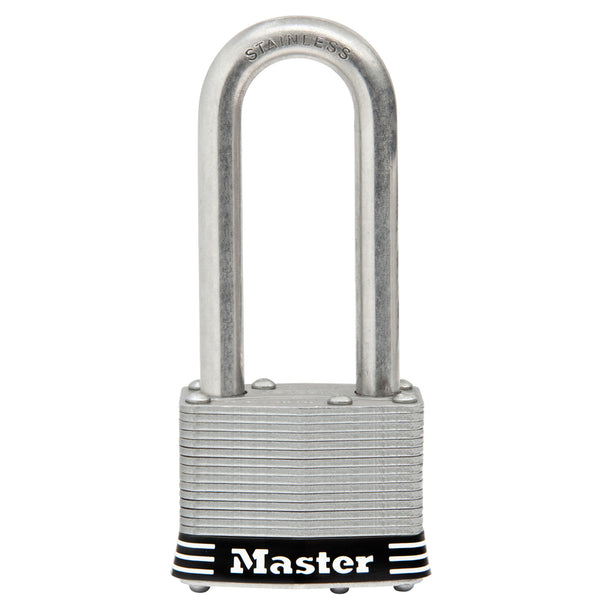Candado resistente a la intemperie con cilindro de 4 pines y acero laminado de 4-3/8 pulg. de alto x 2 pulg. de ancho de Master Lock