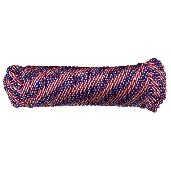 Cuerda de polipropileno trenzado con forma de diamante rojo/blanco/azul Koch de 3/8 pulg. de diámetro x 100 pies de largo