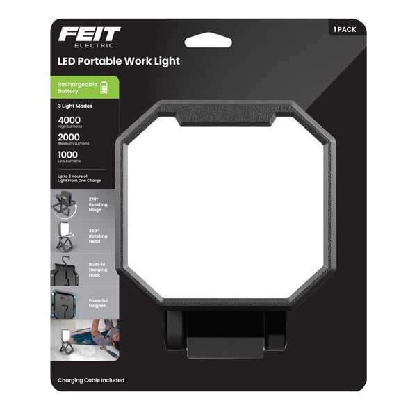 Luz de trabajo plegable con soporte (en forma de H o tijera) y LED recargable Feit de 4000 lm