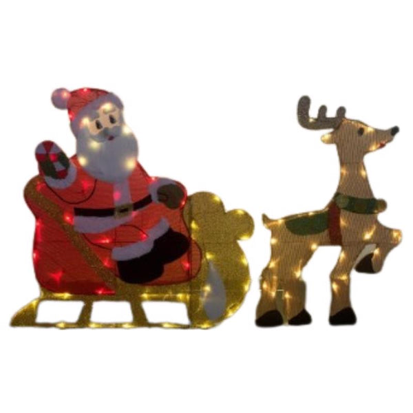 Gemmy Flat-tastic LED Santa en trineo con ciervos Decoración de jardín de 3 pies
