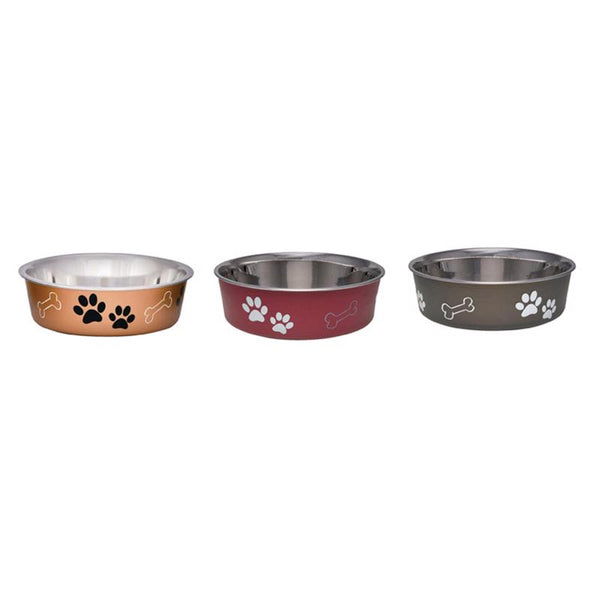 Cuenco grande de acero inoxidable para mascotas Loving Pets con diseño de huesos y huellas de patas variados