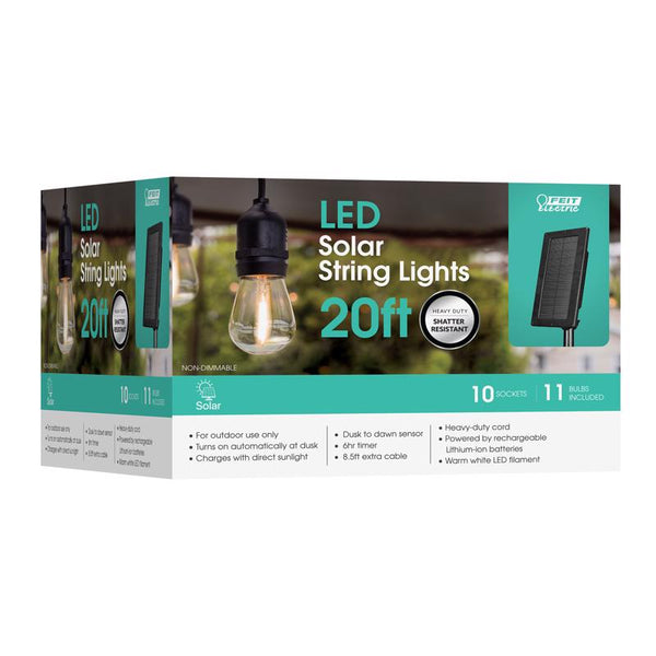 Guirnalda de luces solares Feit, juego de luces LED solares blancas de 20 pies y 11 luces