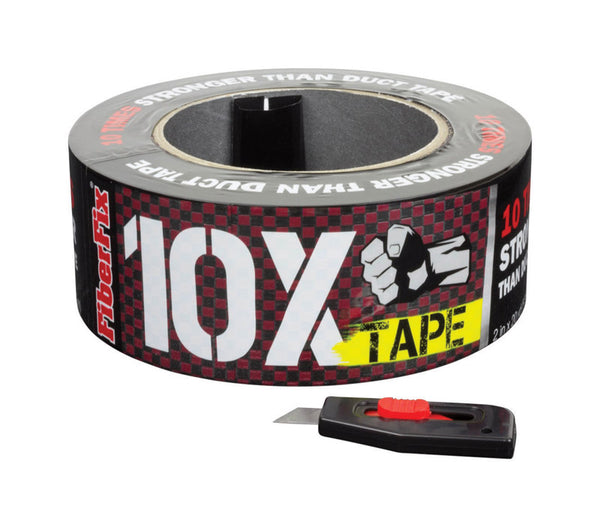 Cinta adhesiva FiberFix de cuadros negros y rojos resistente a los rayos UV para interiores y exteriores, 1,88 pulgadas de ancho x 20 yardas de largo (paquete de 8)