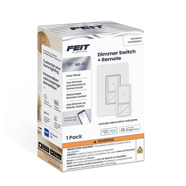 Interruptor de atenuación inteligente con control remoto Feit White de 200 W, paquete de 1