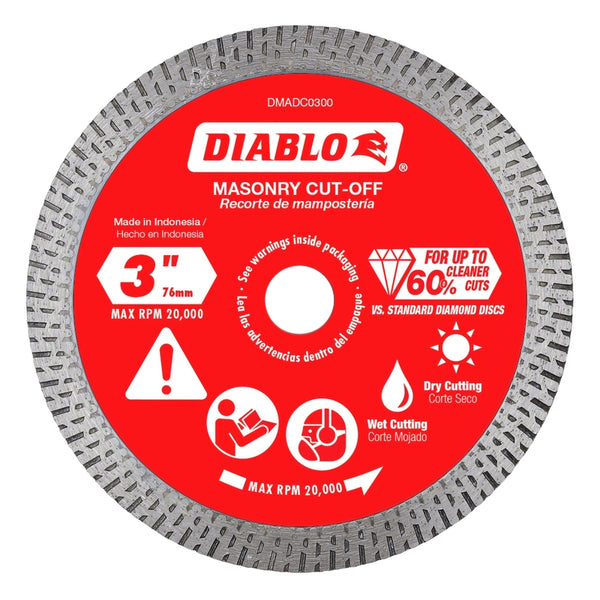 Disco de corte de diamante para mampostería Diablo de 3 pulg. DX de 3/8 pulg., paquete de 1