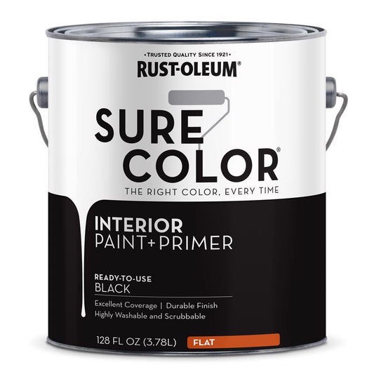 Rust-Oleum Sure Color Flat Black Water-Based Paint + Primer Interior 1 gal (Pack of 2)