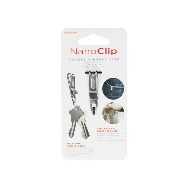 Llavero con clip para bolsillo o bolso KeySmart Nano Clip de acero inoxidable plateado