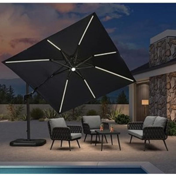 Sombrilla inclinable Roman de 10 pies con diseño descentrado en azul de Living Accents