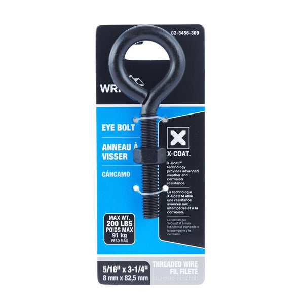 Tuerca de perno de ojo de acero negro Wright de 5/16 pulg. x 3-1/4 pulg. de largo incluida