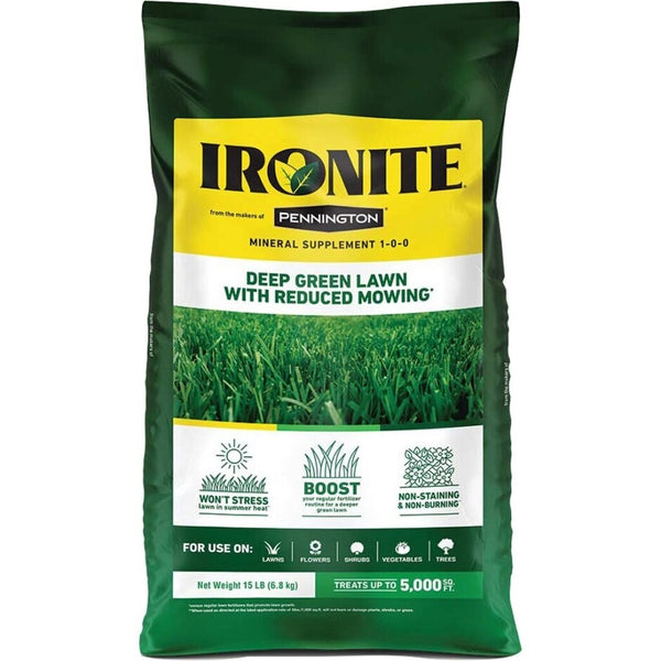 Fertilizante para césped Ironite II 1-0-0, 15 lbs – Cubre hasta 5000 pies cuadrados.