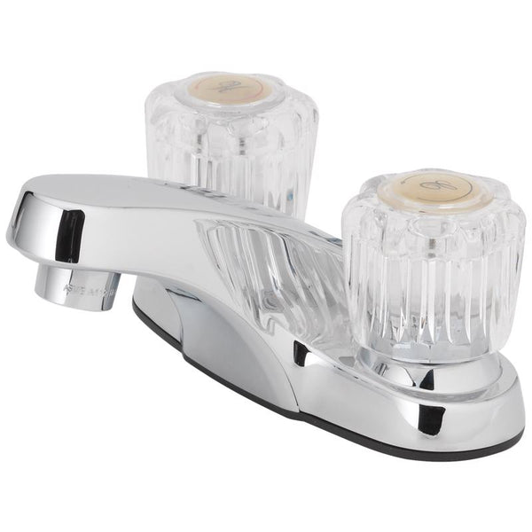 Grifo para lavabo de baño de dos manijas de estilo transicional cromado OakBrook Essentials de 4 pulgadas