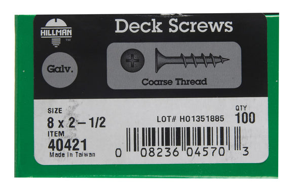 HILLMAN No. 8 Ga. X 2-1/2 in. L Gray Phillips Bugle Head Deck Screws 100 pk
