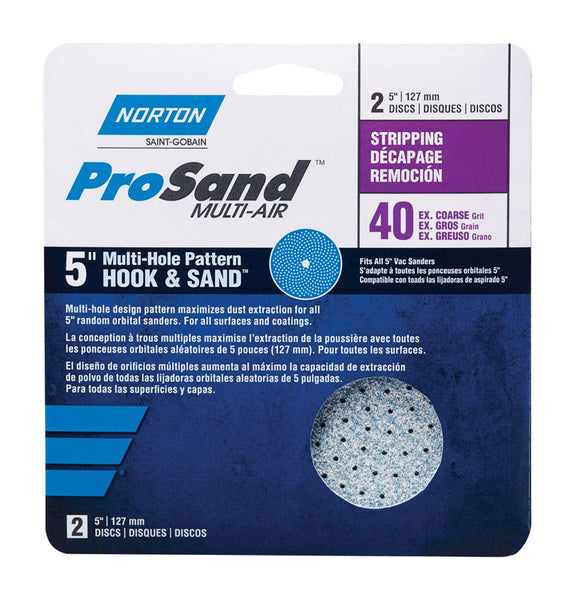 Disco de lijado con gancho y bucle de alúmina de zirconio Norton ProSand de 5 in H831, grano 40, extra grueso, paquete de 2