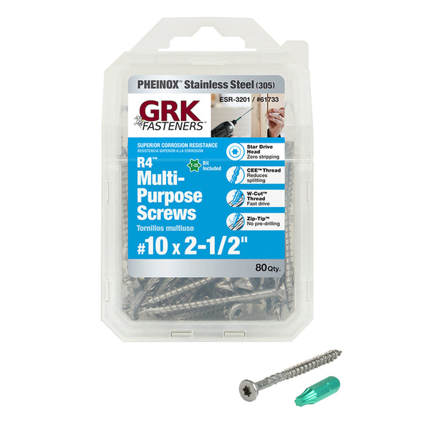 GRK Fasteners R4 No. 10 x 2-1/2 in. L Star Flat Head Stainless Steel Multi-Purpose Screw 80 pk