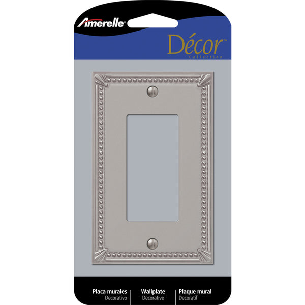 Placa decorativa de pared de metal de níquel cepillado Amerelle Imperial Bead, 1 unidad, 1 paquete