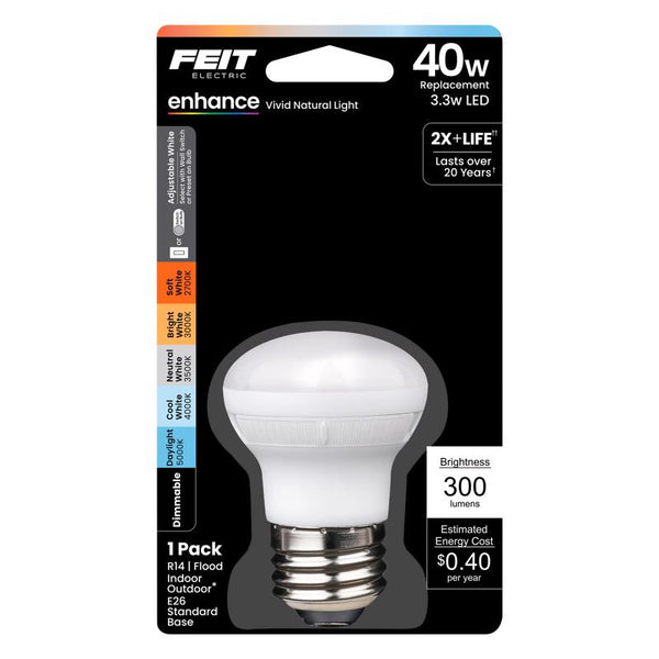 Bombilla LED Feit R14 E17 (intermedia) ajustable blanca, equivalente a 40 vatios, paquete de 1